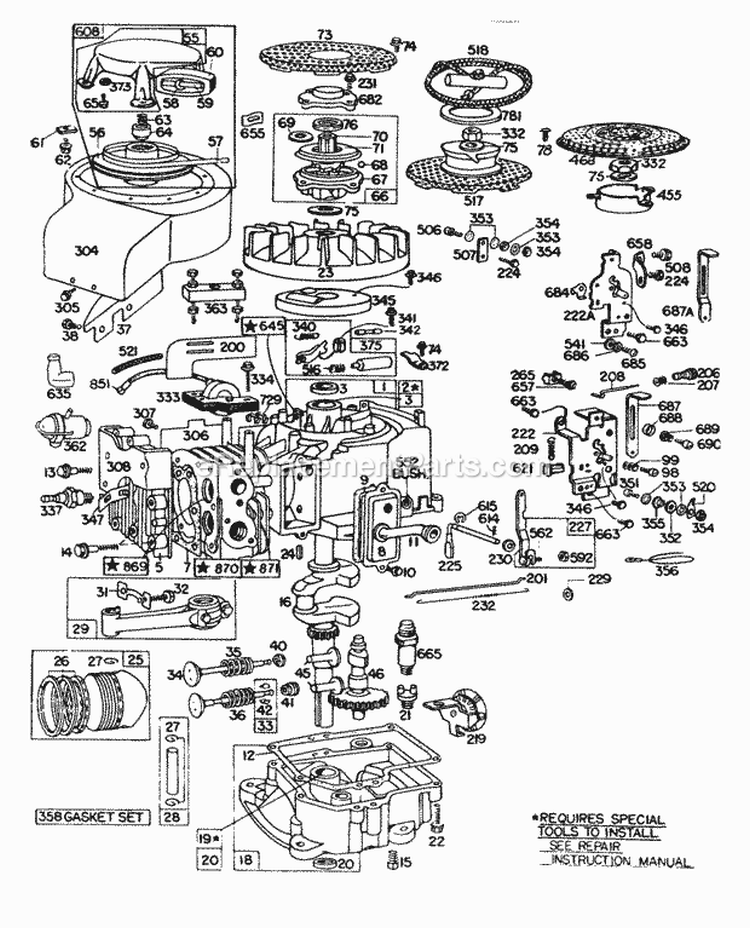 CylMufflerPistonSumpRewind Diagram and Parts List for  Briggs and Stratton Engine